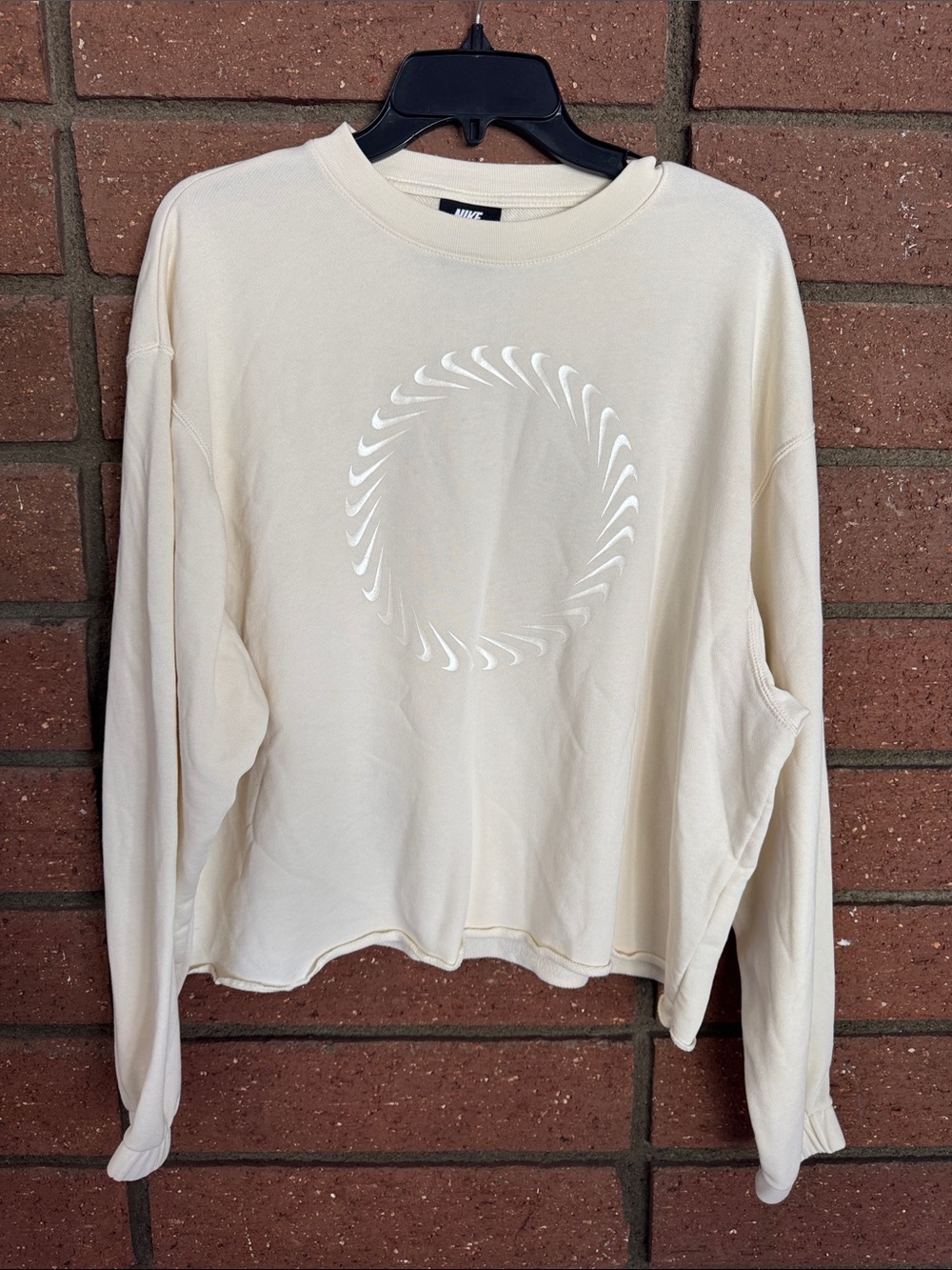 Nike Cream Crewneck Sweatshirt with Subtle Reflective Swoosh Circle - Picture 1 of 7